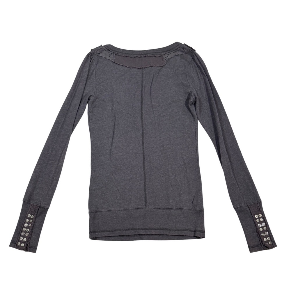 Free People Charcoal Gray Patchwork Henley Long Sleeve Top Small Snap Cuffs - Picture 3 of 10